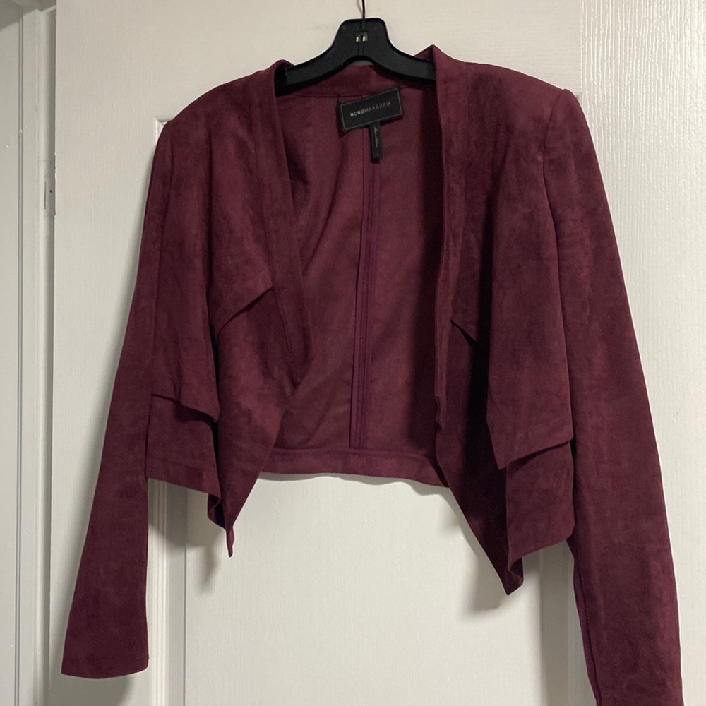 BCBG MaxAzria cropped plum blazer